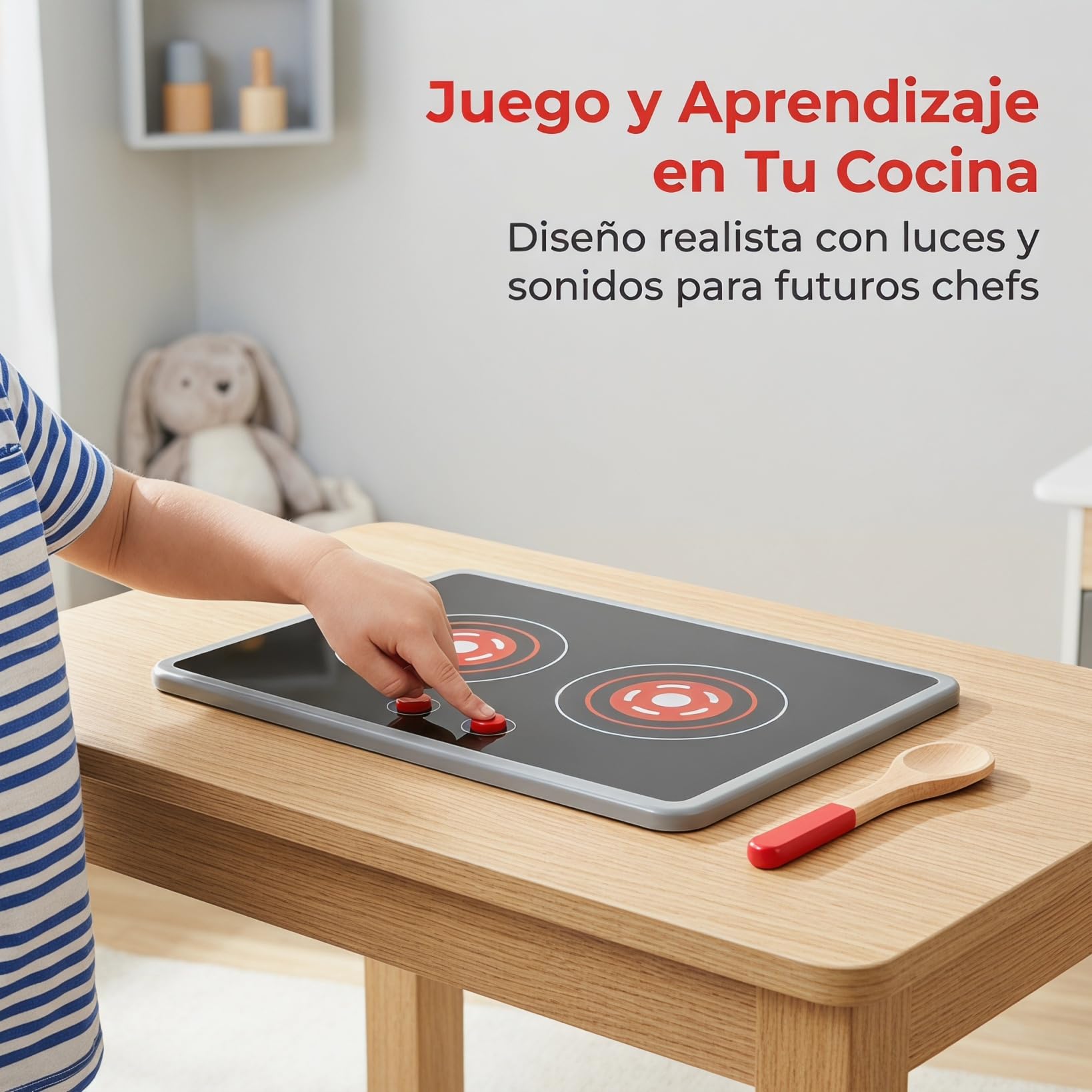 Didiseaon Cocina de Juguete con Placa de Inducción, Luces Interactivas y Diseño Realista, Accesorios para Juego de Roles Infantil, para Niños Pequeños y Preescolares, Interior