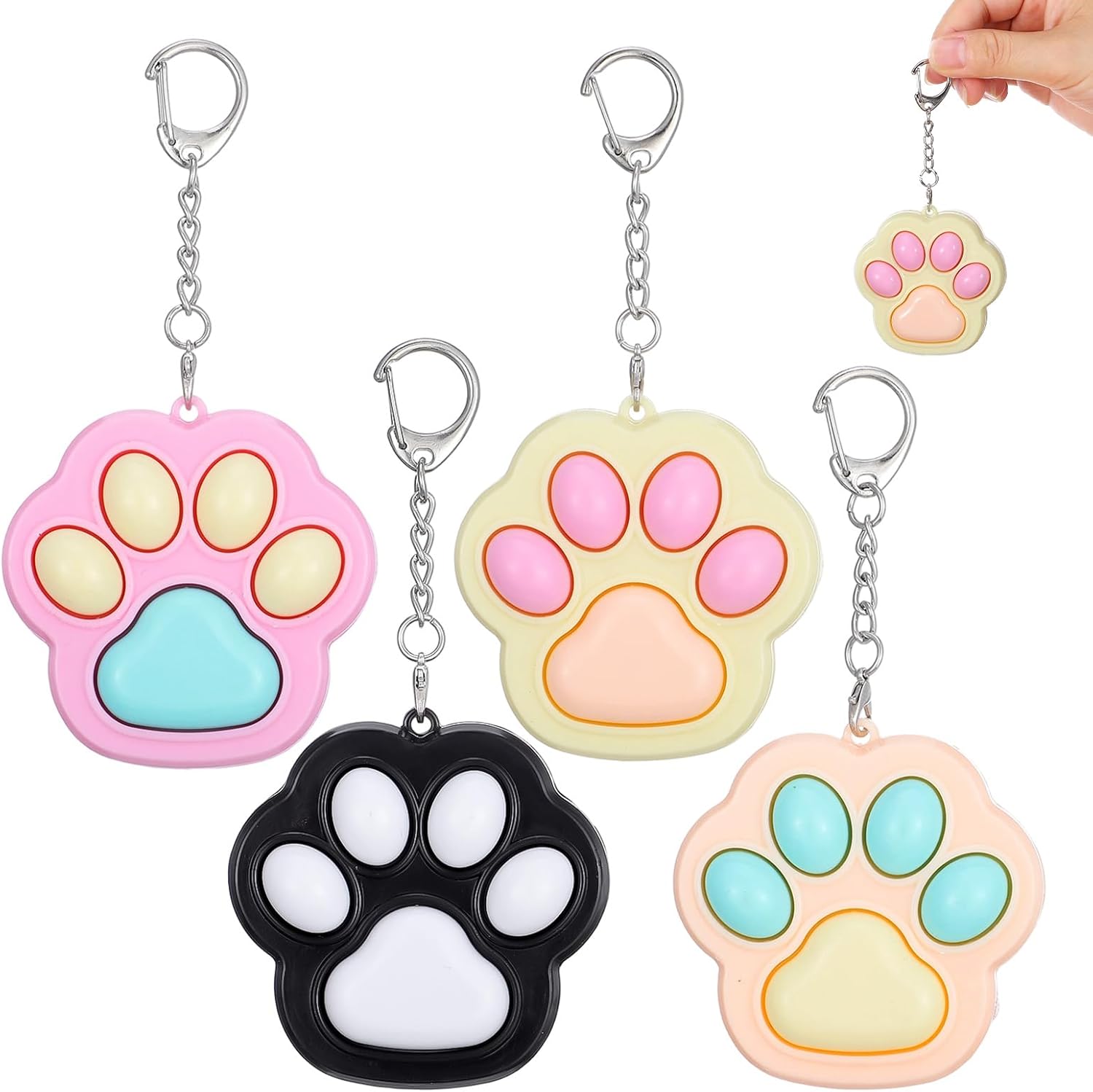 Ptwola 4 Pcs Cat Paw Fidget Toys Clicker Fidget Keychain Cat Paw Decompression Toys Button Mini Sensory Toy for Adults Men Women Pass The Time Office Travel