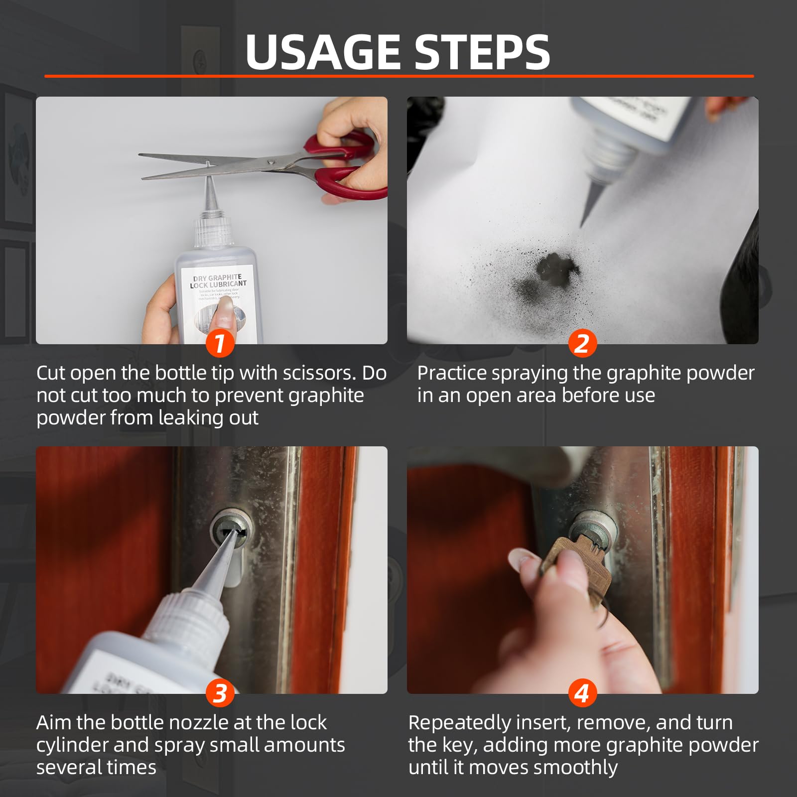 Grafite in Polvere 70ml x 2, Lubrificante alla Grafite per Serrature, Lubrificante per Serrature, Polvere di Grafite per la Lubrificazione di Serrature Porte, Serrature Auto, Cerniere Porte, Finestre