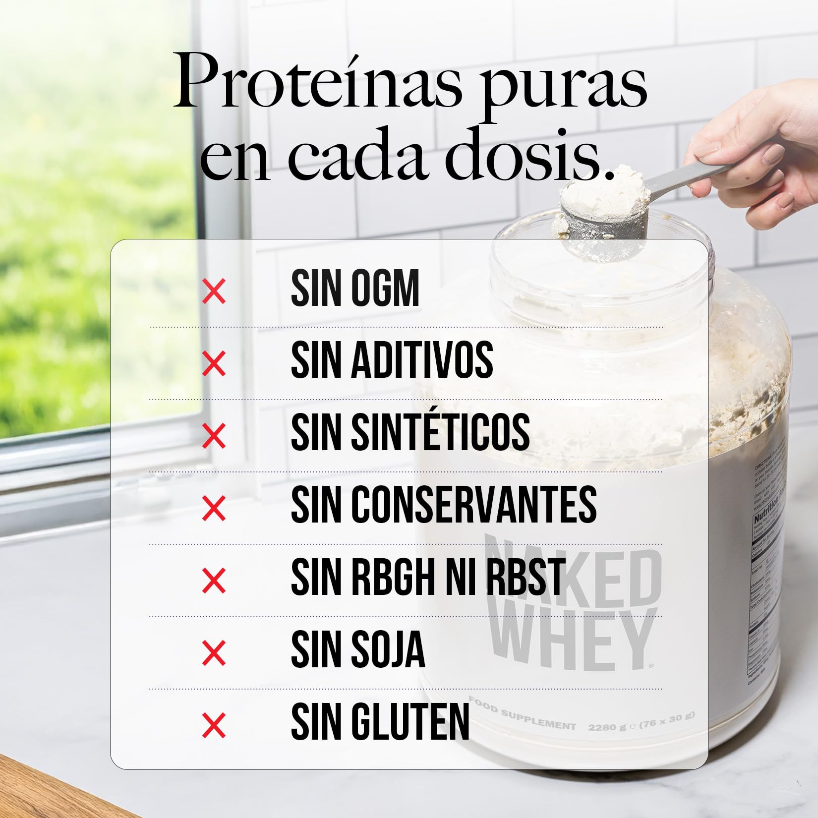 Naked Whey Protein, Proteina en Polvo, Un Solo Ingrediente, Grass Fed, Sin Gluten, Sin Soja, Sin OGM, 25g de Proteinas y 6g de BCAAs por Medida, Sin Sabor, 12 Porciones, 450g