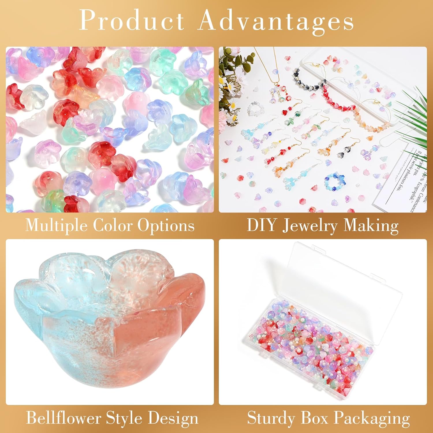 130PCS Glass Trumpet Flower Beads Bellflower Crystal Floral Bead Charms for Bracelets Necklaces Earring Keychain Cell phone chain DIY Jewelry Making - Image 4