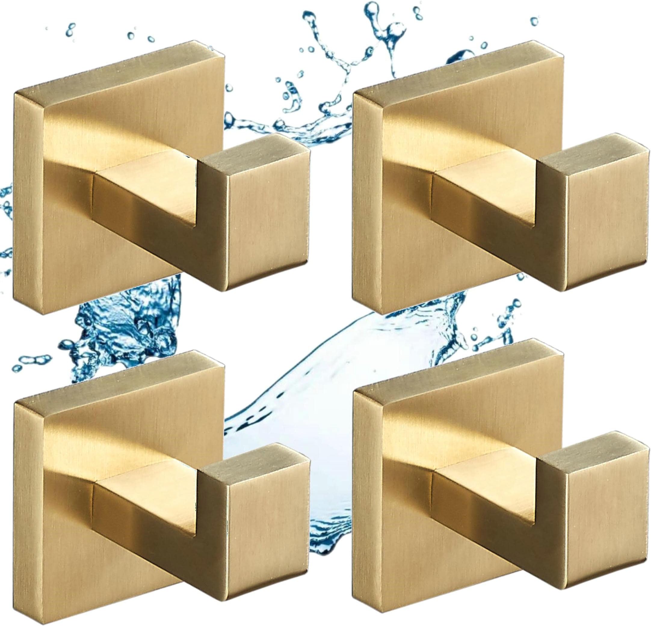 Amazon.com: SHUNLI Brushed Gold Towel Hooks for Bathroom, 4 PCS Wall ...