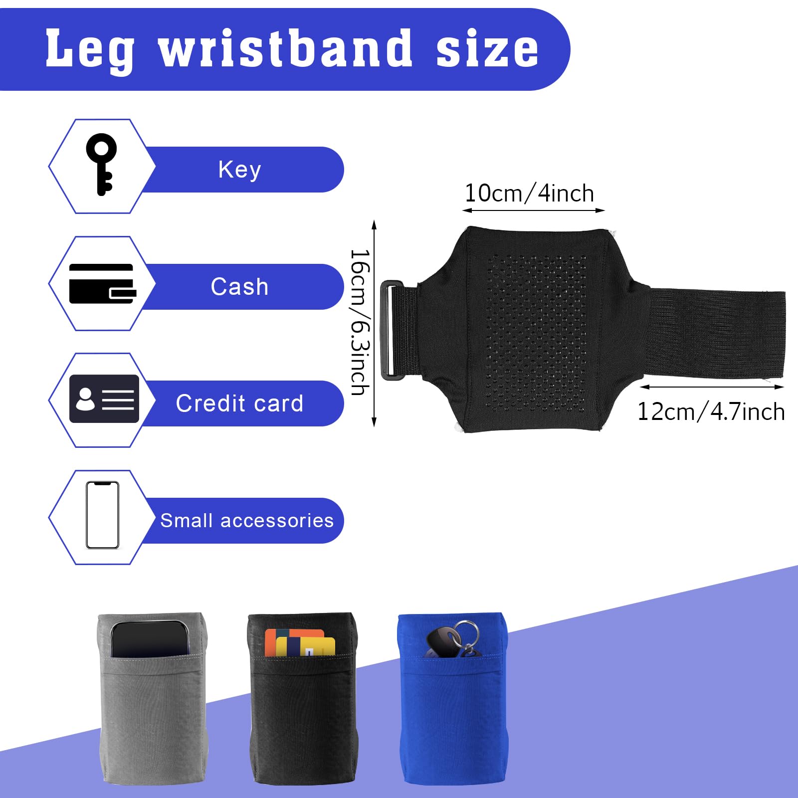 Bonuci 3 Stück Handy-Beingurt, verstellbarer Bein, Handyhalterung, rutschfeste Wadenbeine, Geldbörse, Sport-Beinband, Übungsarmhalter, Armband für Damen und Herren, Laufen, Workout, Reiten, Motorrad