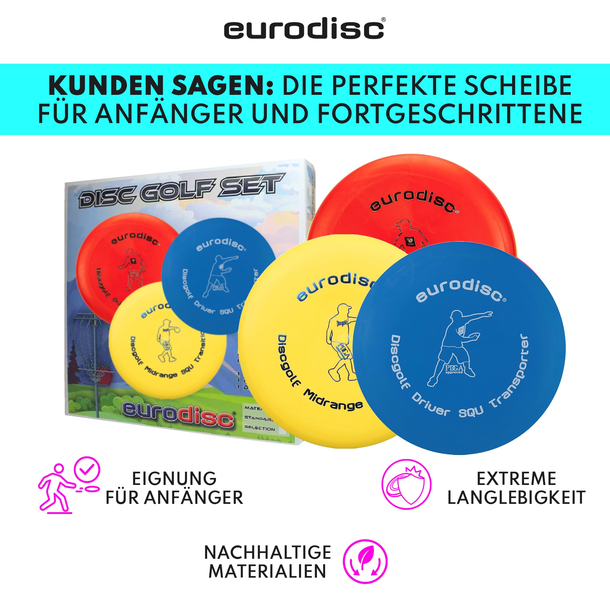 eurodisc Disc-Golf Einsteiger Starter Set, PDGA Approved, Putter Midrange Driver Disc
