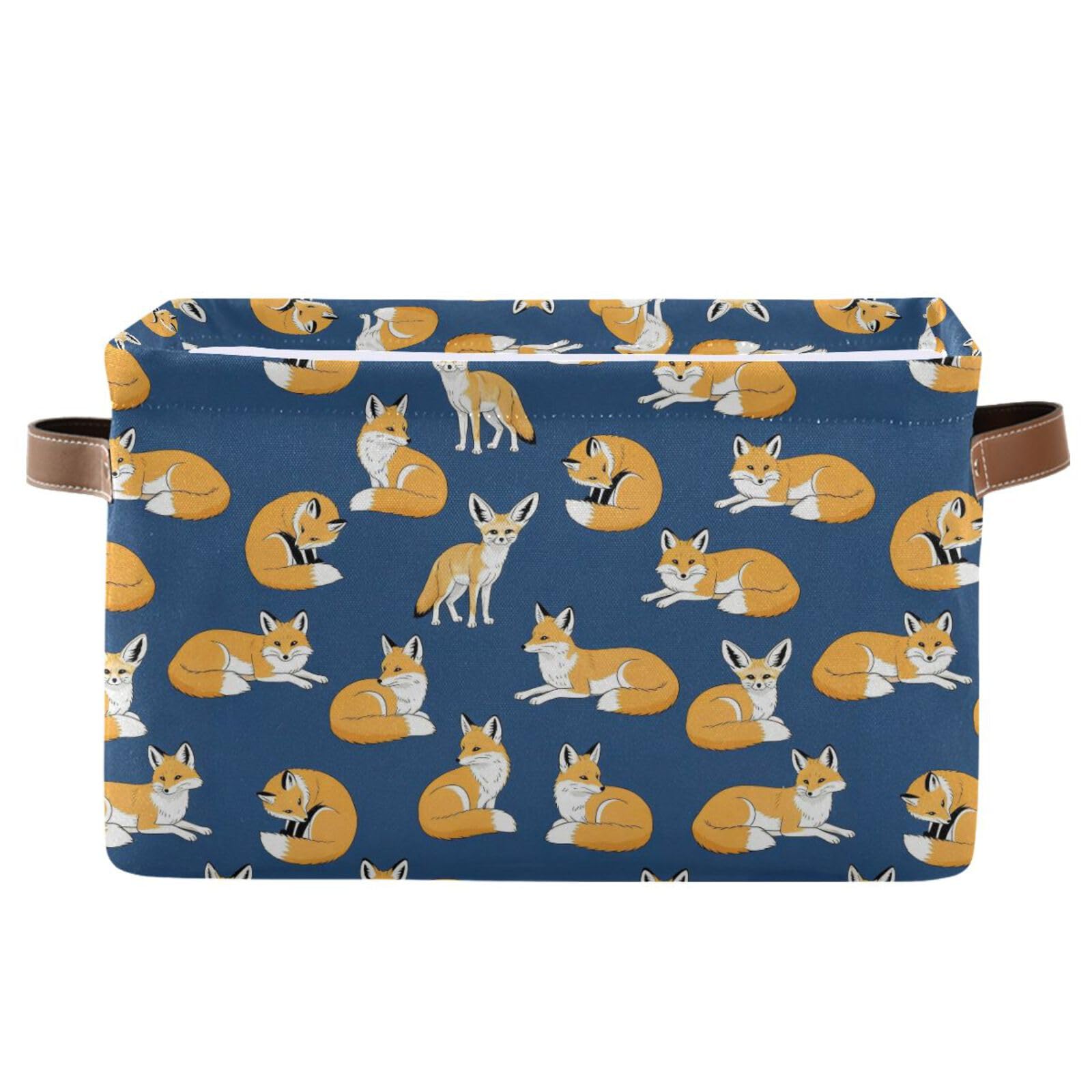 Blue Fennec Fox Serval Navy Storage Basket Canvas Fabric Foldable Storage Bins Boxes Organizer with Handles for Home 14×10×8.3 Inch 1 Pack