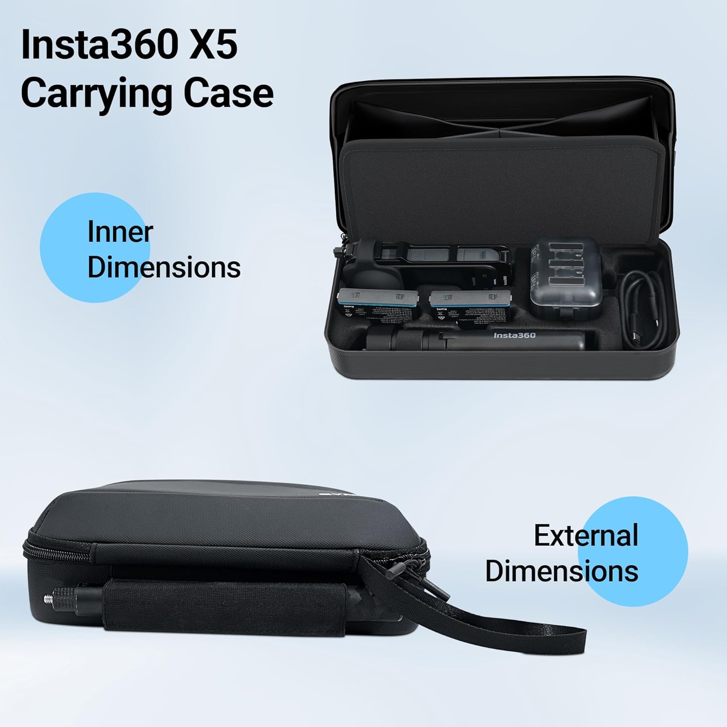 CYNOVA Insta 360 X5 Case for Insta360 X5 Accessories Combo, Hard Shell Travel Case Compatible with Selfie Sticks, Metal Protective Frames, Charging Hub, Batteries, Etc.
