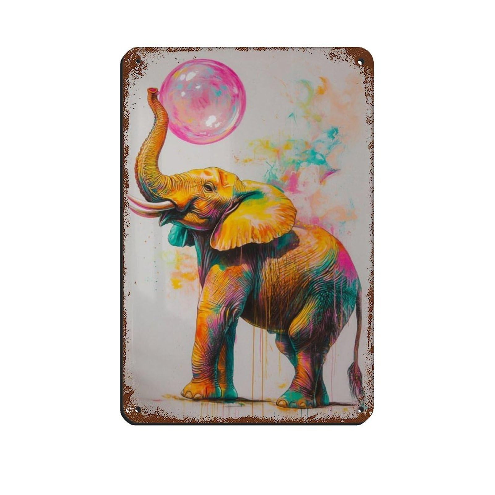 Vibrant Elephant, Colorful Jungle Animal Tin Sign Vintage Metal Pub Club Cafe Bar Home Wall Art Decoration Poster Retro 8x12inch(20x30cm)