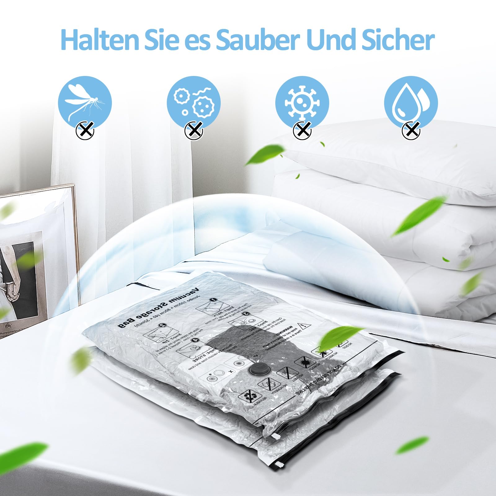 16-tlg. Vakuumbeutel Set Für Kleidung - 4 Größen Mit Handpumpe