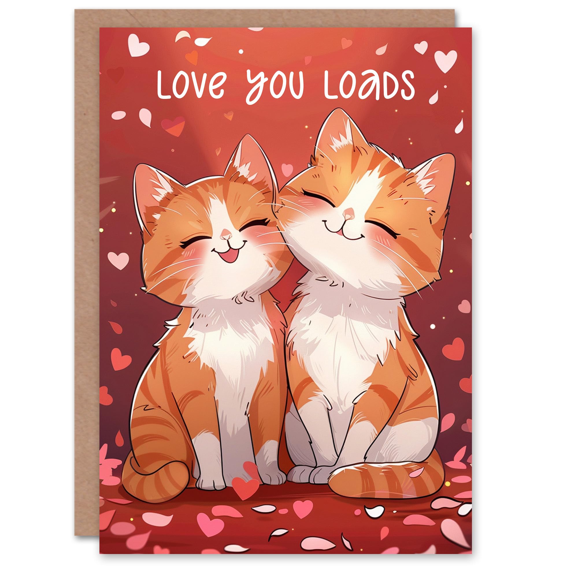 Artery8 Valentine's Day Card Orange Tabby Cats Lover Kawaii Cartoon Love For Her Wife Woman Partner Girlfriend Greeting Card