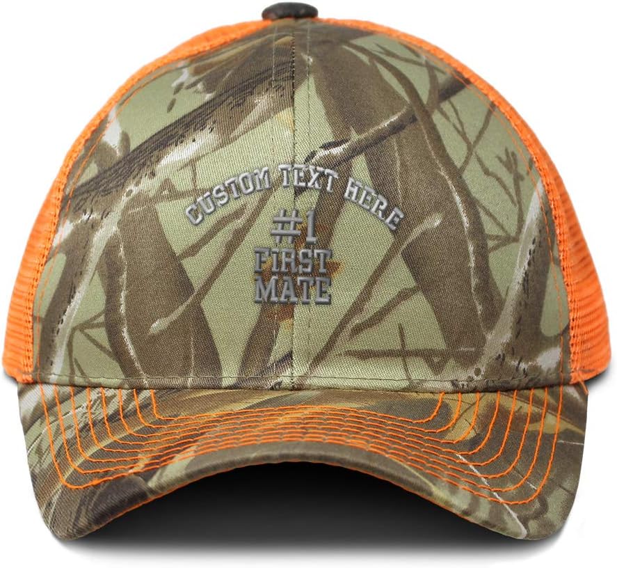 Custom Camo Mesh Trucker Hat Number #1 First Mate Embroidery Cotton One Size