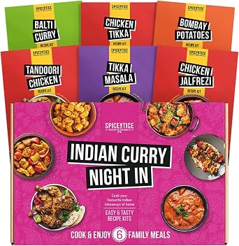 SPICENTICE Indian Curry Night In Gift Box, 6 Authentic Recipe Kits with Premium Indian Spice and Seasonings - Gluten Free, Vegan & Low Calorie