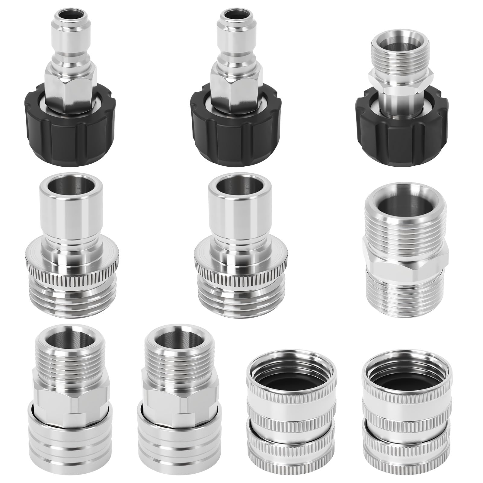 Kit adattatore per idropulitrice, 10 pezzi in acciaio inox, set di connessione rapida, M22-14 mm girevole a spina da 3/8", adattatore M22-15 mm femmina a M22-14 mm, raccordi a connessione rapida
