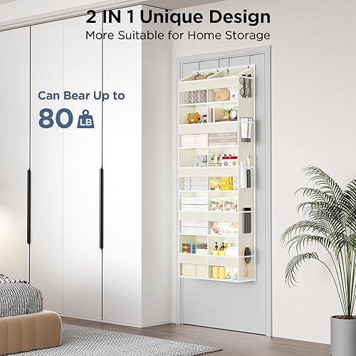 Miniatura 3 de PureSpace Organizador de 5 niveles sobre la puerta con 10 bolsillos laterales de malla y ventanas transparentes, capacidad de peso de 50 libras,