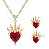 Heart Necklace Earrings Set for Women, 14K Gold Plated Cute Red Ruby Cubic Zirconia Heart Love Pendant Necklace Dainty Gifts Jewelry for Women Trendy