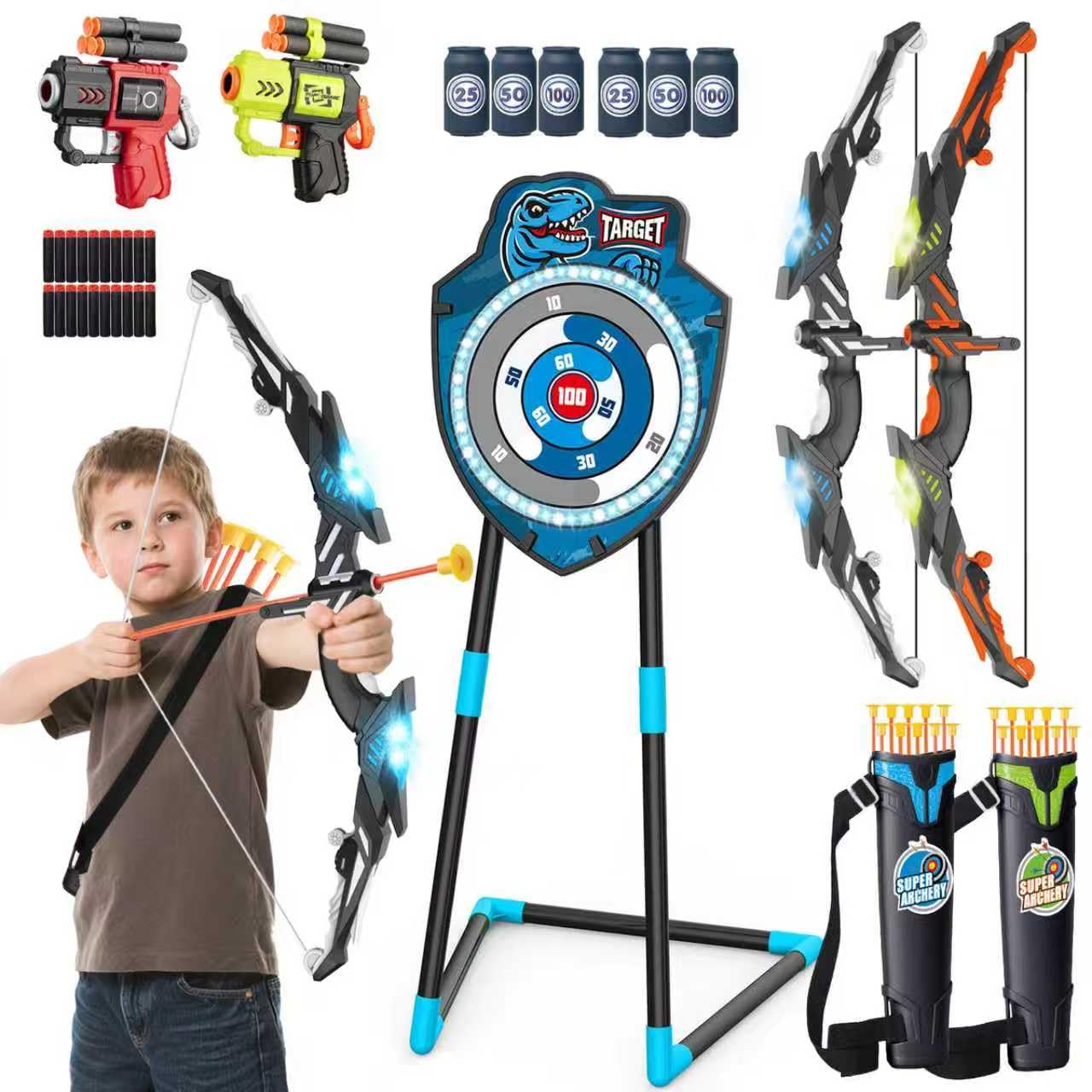 VROGTIK Kids LED Standing Archery Set with Bow & Arrows – Outdoor Sports Toy Gift for Boys & Girls Ages 4-12, Safe & Fun Target Practice Game