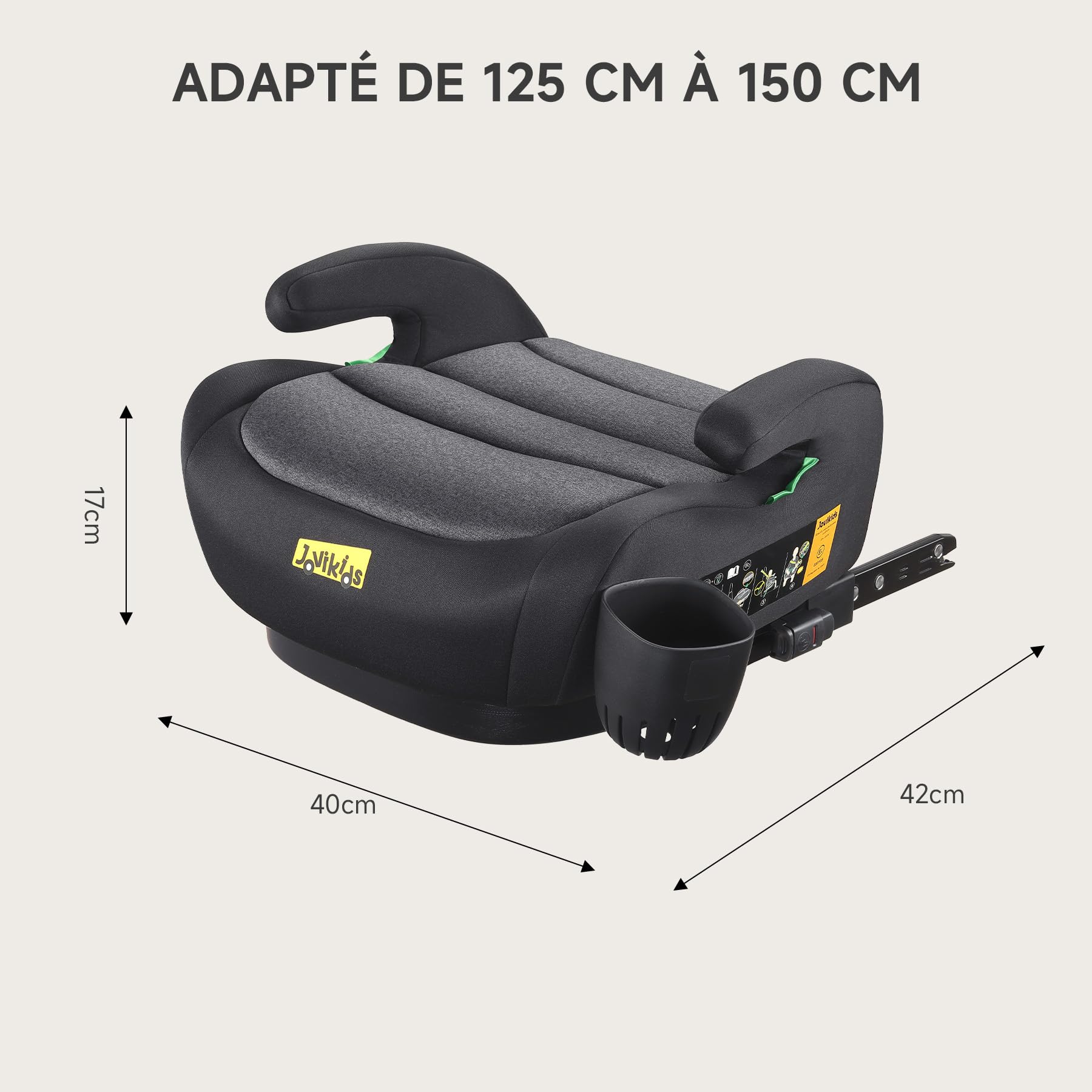 Jovikids Rehausseur Isofix I-Size 125-150cm (Groupe 2/3, Environ 6-12 Ans, 15-36 Kg), Siège Auto pour Enfant, ECE R129, Brun