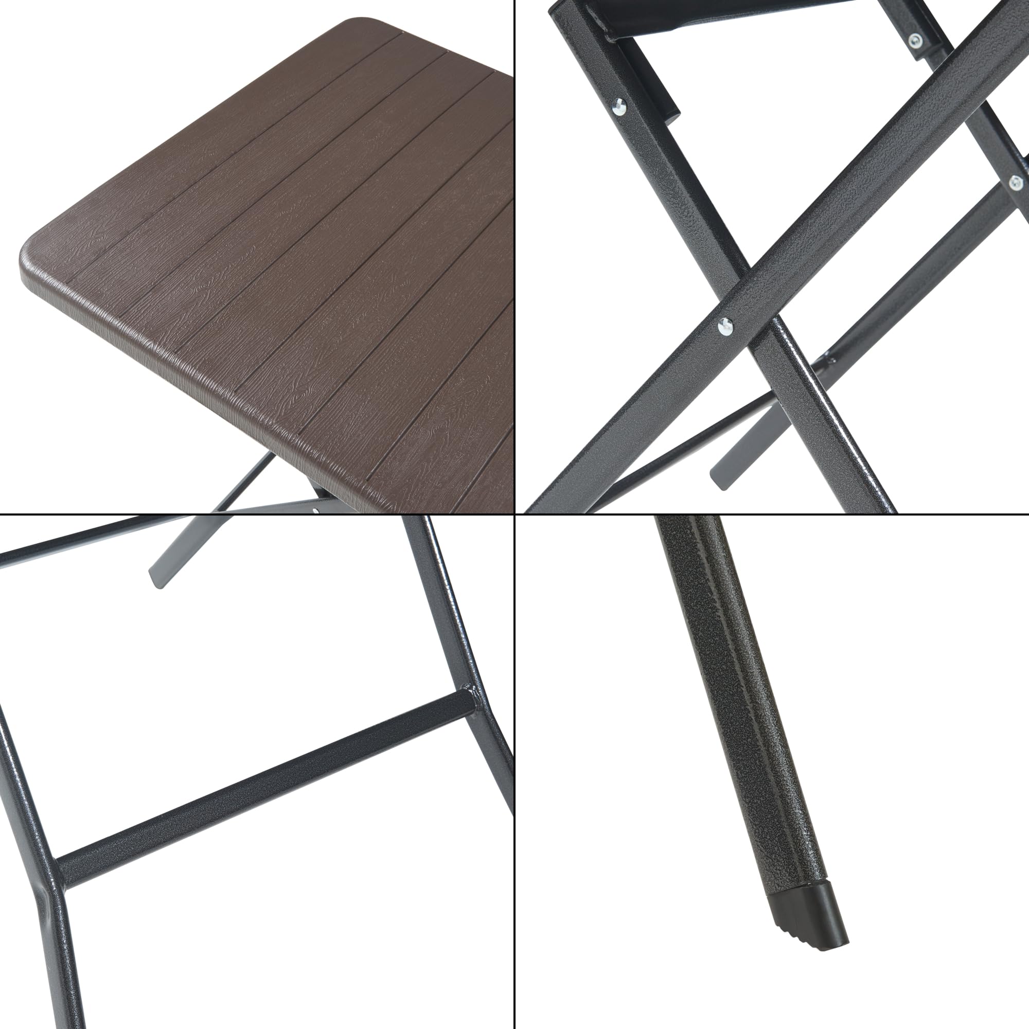 [en.casa] pro.tec składany stół piknikowy Camping przenośny stół do użytku na zewnątrz metalowa rama i blat plastikowy stół 78 x 78 x 74 cm brązowy efekt drewna