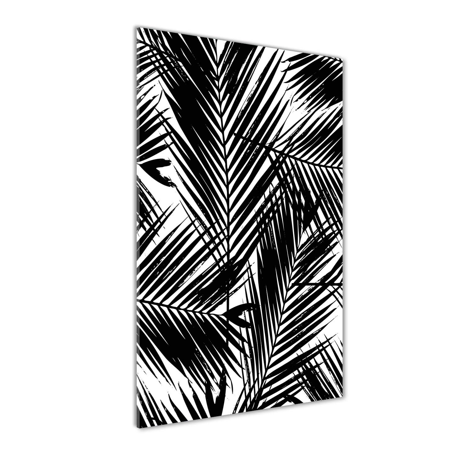 Tableau en verre 50x100 cm avec feuilles de palmier noir et blanc panoramique