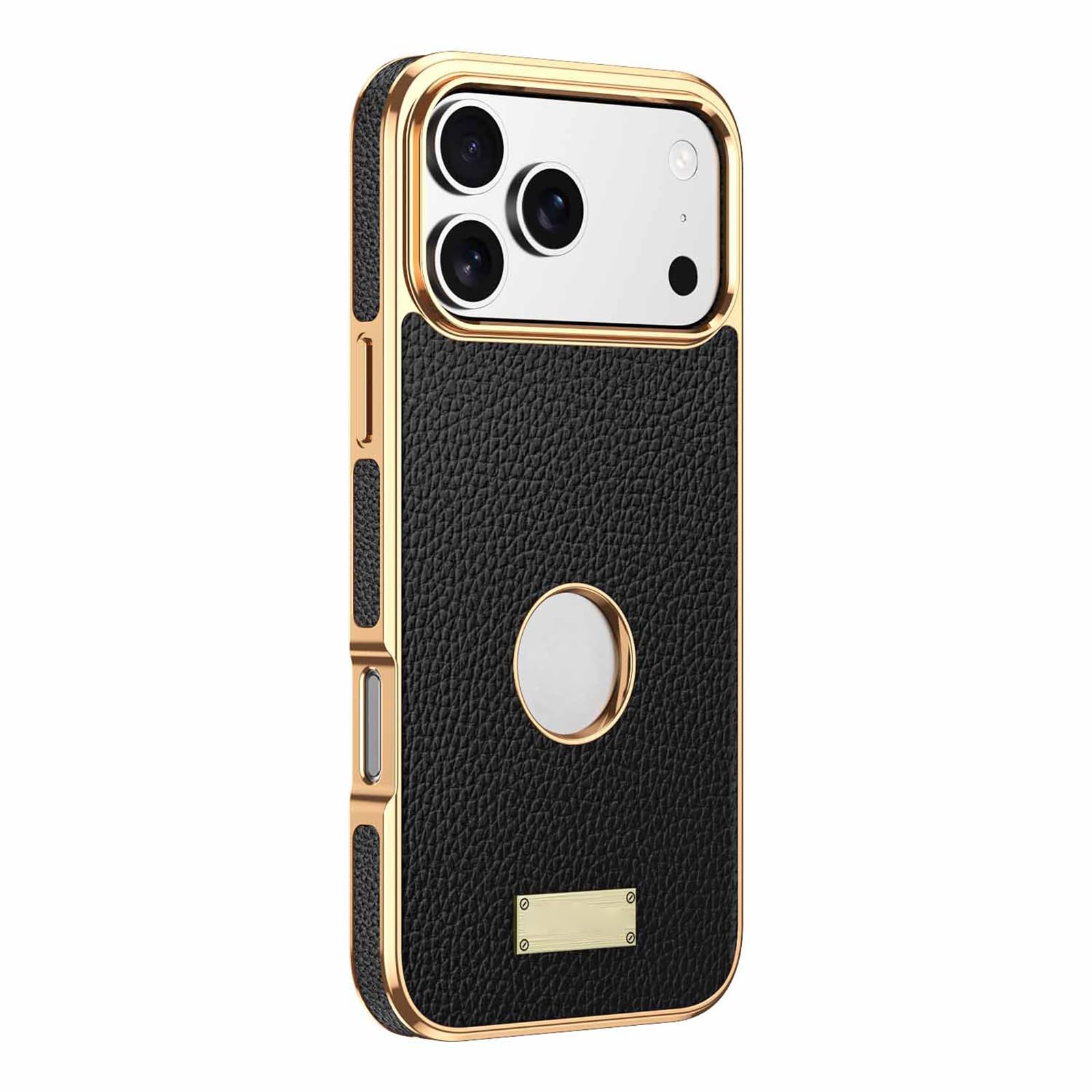 Etui na Iphone 17 Pro Max/17 Pro/17 Air/17, prawdziwa skóra luksusowa powłoka z logo widok galwanizacja ochronna etui, czarny, 17 Pro
