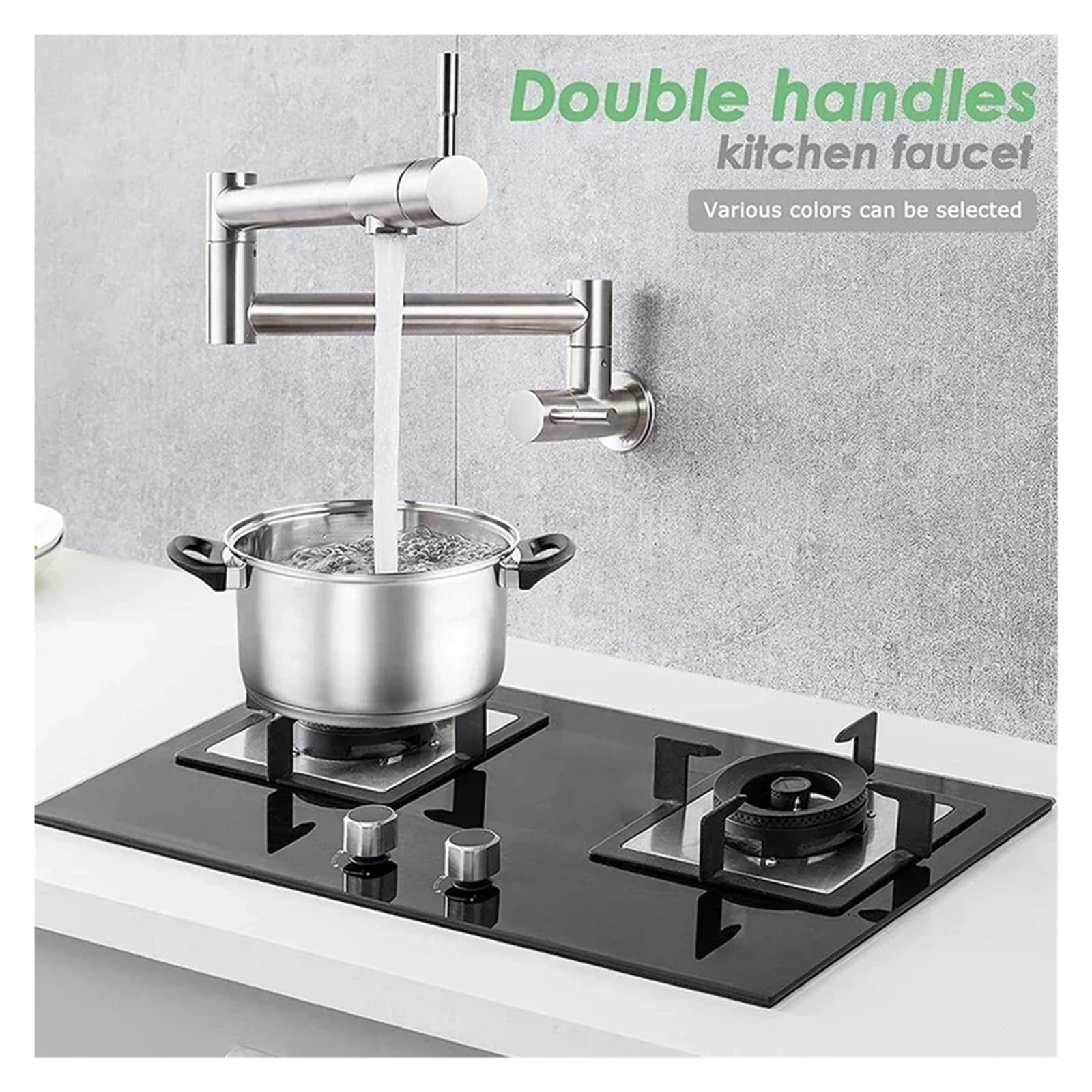 Grifo de Cocina montado en la Pared de latón con un Solo Orificio, Soporte Doble montado en la Pared, Grifo Plegable for llenado de ollas, Giratorio y Plegable