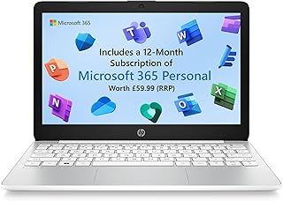 HP Stream Laptop PC 11-ak0027na | Intel® Celeron® N4120 Processor | 4GB RAM | 64GB eMMC | 11 inch HD 16:9 display | Windows 11 Home | Diamond White | Microsoft 365 Personal 12 months included