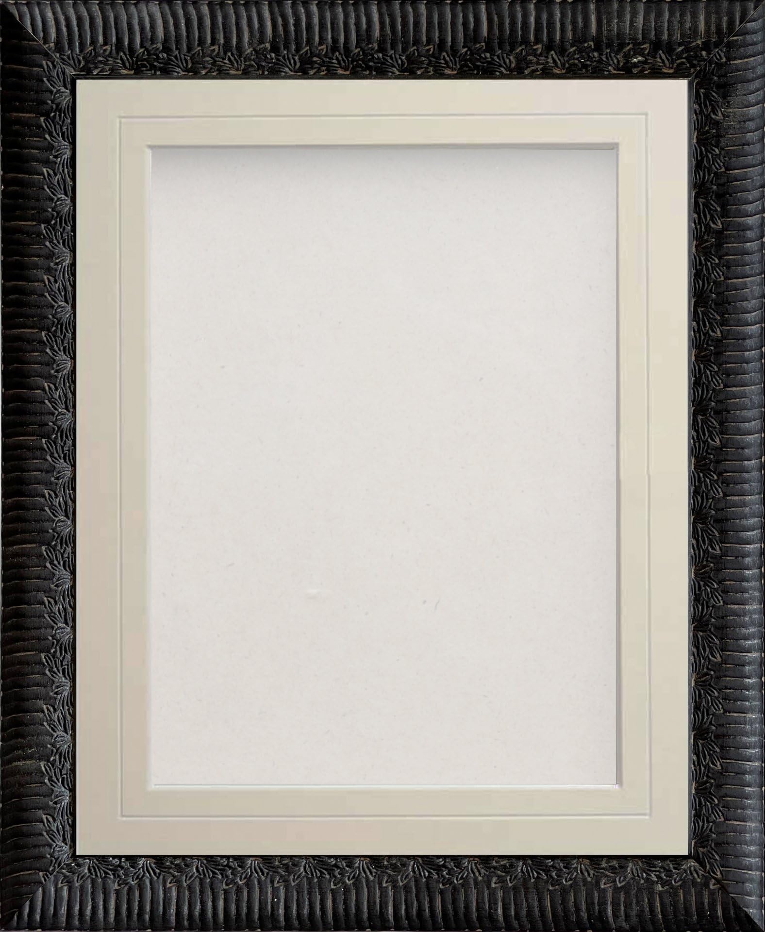 Frame Company Boleyn Black Ornate Decorative Wooden 14x11 inch Frame With Ivory V-Groove Mount for Image A4 *Choice of Sizes and colours* Fitted with Real Glass
