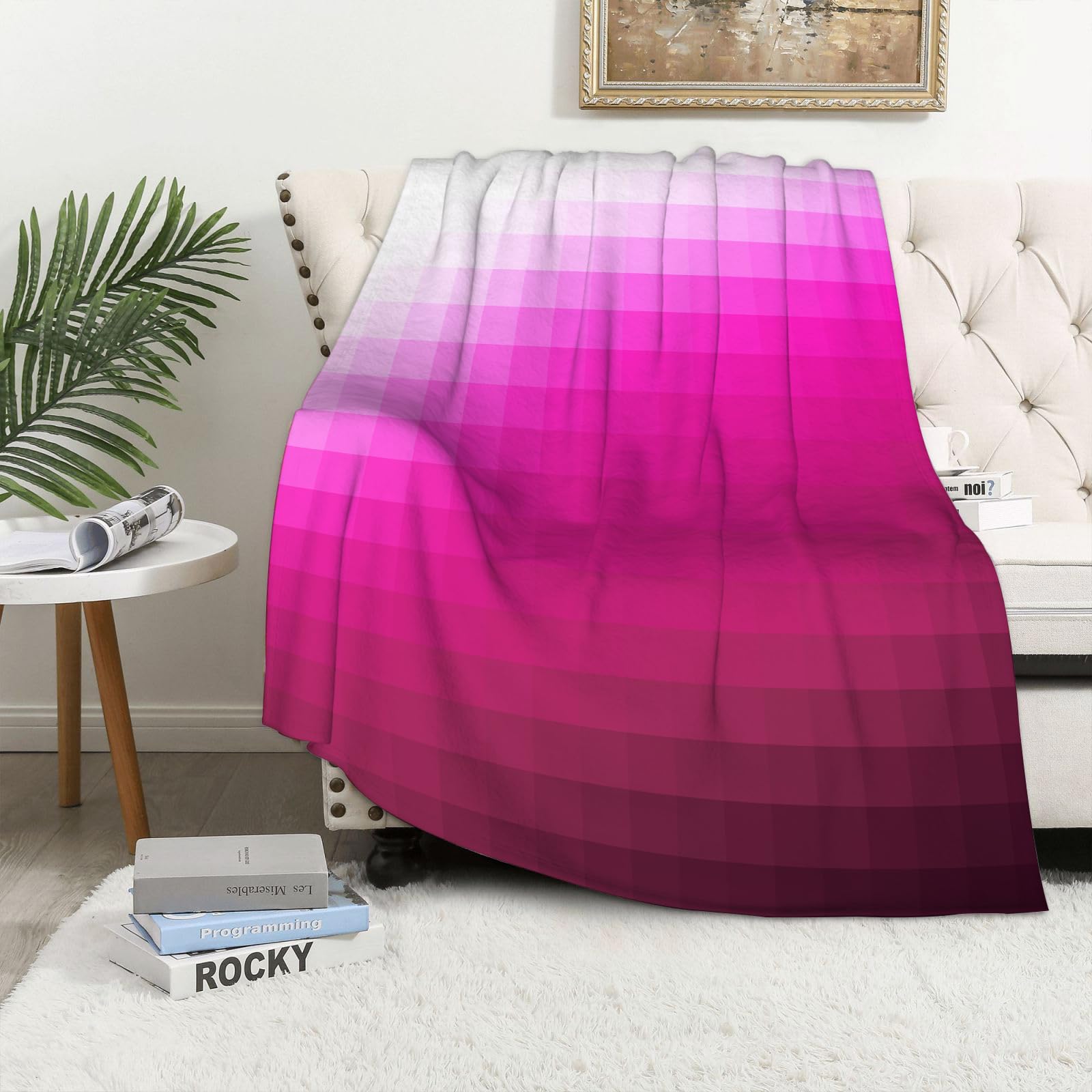 MAAPCHP Flannel Fleece Blanket Throws for Sofa Fluffy Blanket Bed Throw for Bedroom Bright pink, mosaic tiles of modern art are gradually changing color Blanket for Bed, Couch,Car 60x80in