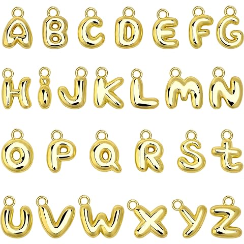 SANNIX 26Pcs Letter Charms, Initial Letter Charm for Jewelry Making, Gold A-Z Alphabet Letter Charm Pendants for Bracelet Necklace Earrings Crafts Making