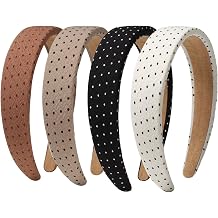 4PK Polka Dot Headbands for Women Girls 1.18 Inches Wide Fabric Fashion Non Slip Headband Natural Color Hairbands Hair Accessories