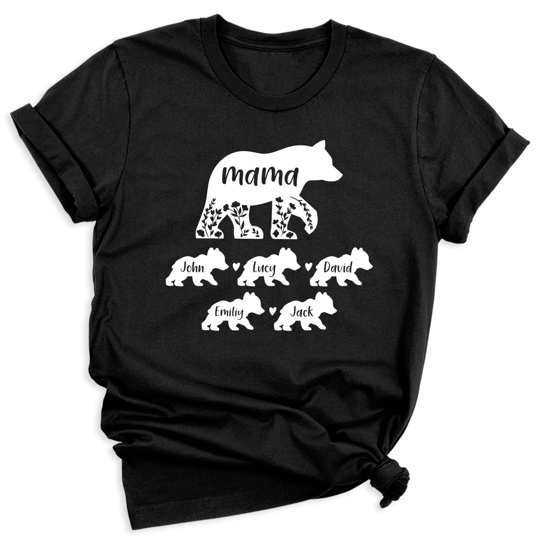 CustomCustom Mama Bear Shirt Mama Shirt with Kids Names Mama Bear T-Shirt Cute Design Shirts for Mom and Kids Mom Baby T-Shirt Unisex and Woman Sizes