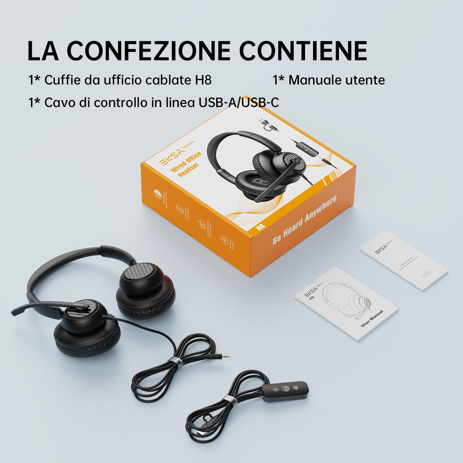 EKSA H8 Cuffie Per Pc Con Microfono, Cuffie Stereo Usb Con Cavo, Cuffie Con Cancellazione Del Rumore, Cuffie Usb-C/Usb-A E Jack Da 3,5 Mm, Cuffie Over-Ear Per Laptop/Ufficio/Call Center/Team