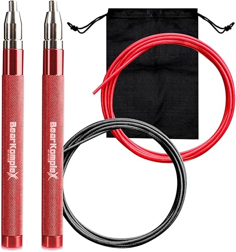 Bear KompleX Speed Jump Rope - Adjustable Tangle-Free Skipping Rope, Lightweight Handles, Smooth 360 Swivel Bearings, 2 Steel Cables, Free Carrying