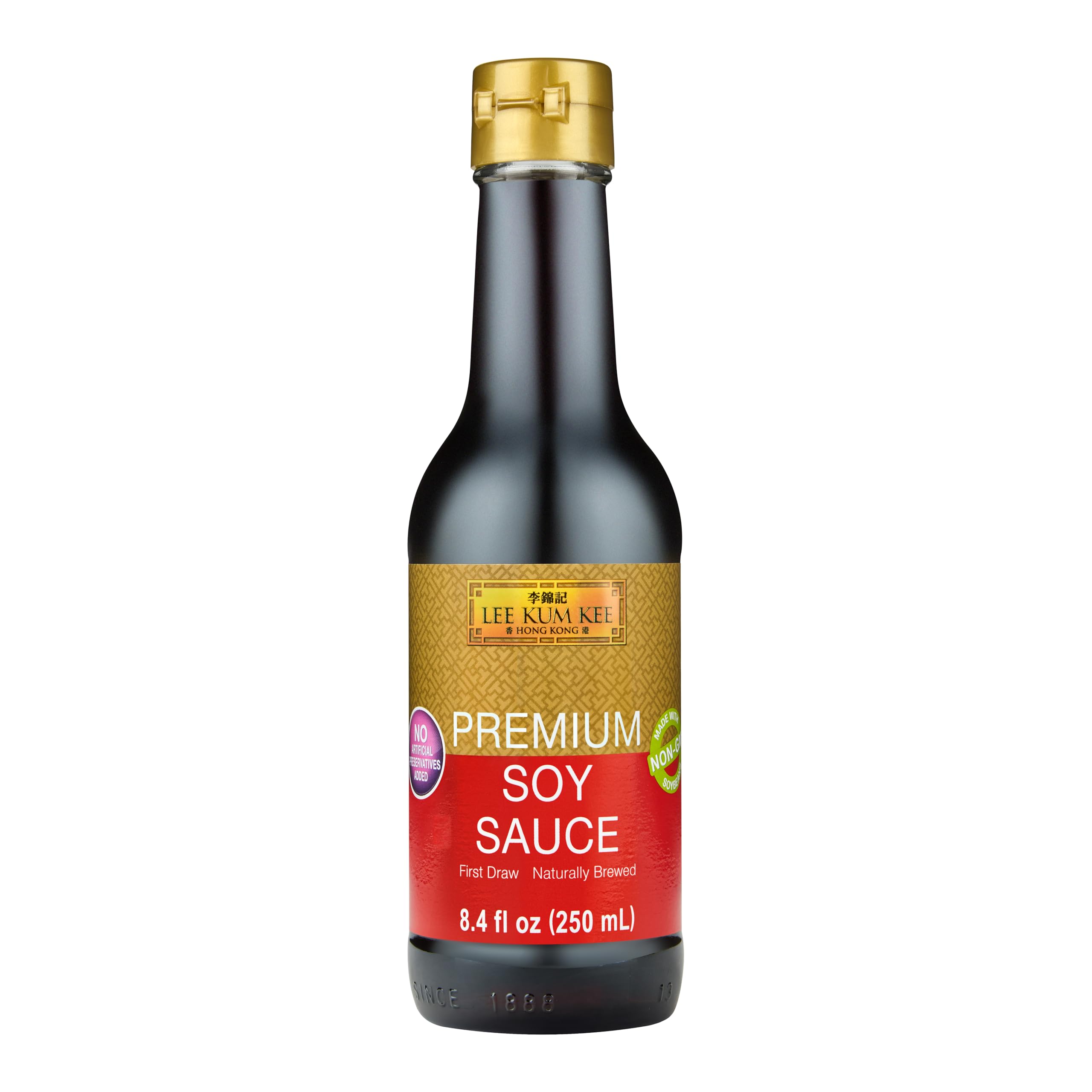 Lee Kum Kee Premium Soy Sauce (8.4 oz - 1 Pack), Non-GM Soybeans, Vegan, All-Purpose Seasoning, Perfect for Marinades, Sauces, Stir-Frying, Stews, &