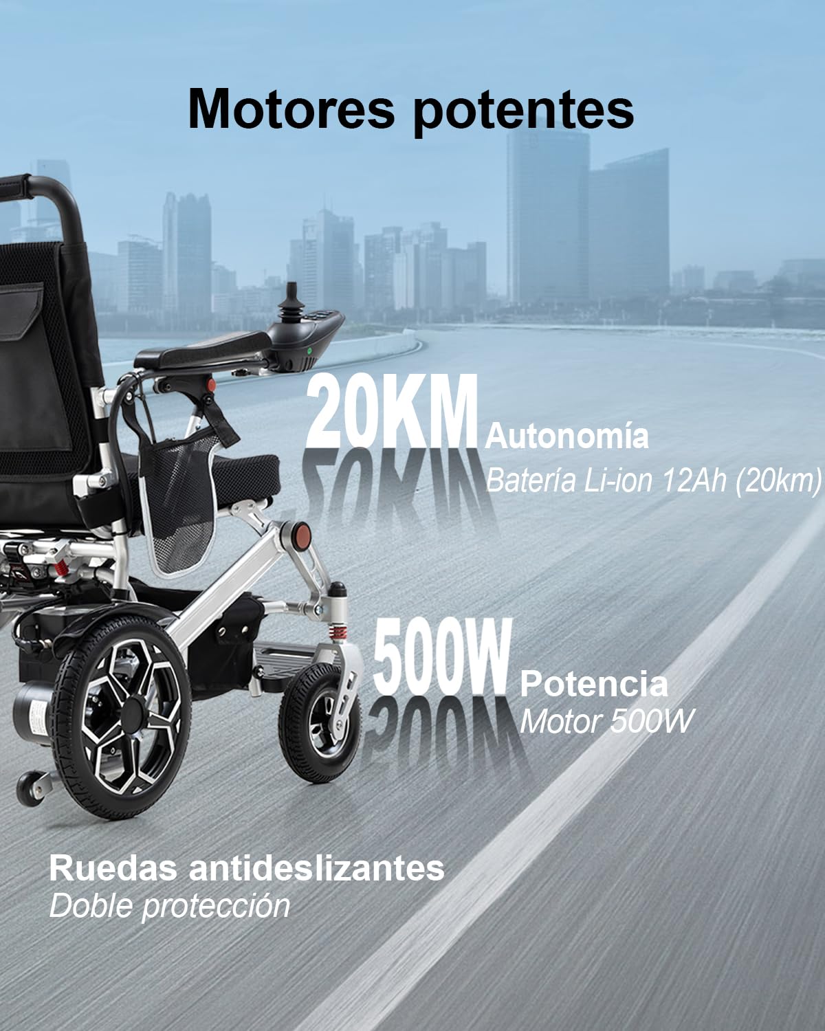 D10 Silla de Ruedas Eléctrica Plegable para Adultos, Potente Motor 500W, Batería Litio Extraíble 12Ah, Autonomía 20KM, Marco Reforzado Aleación de Aluminio, Capacidad 150KG, Aeronave aprobada