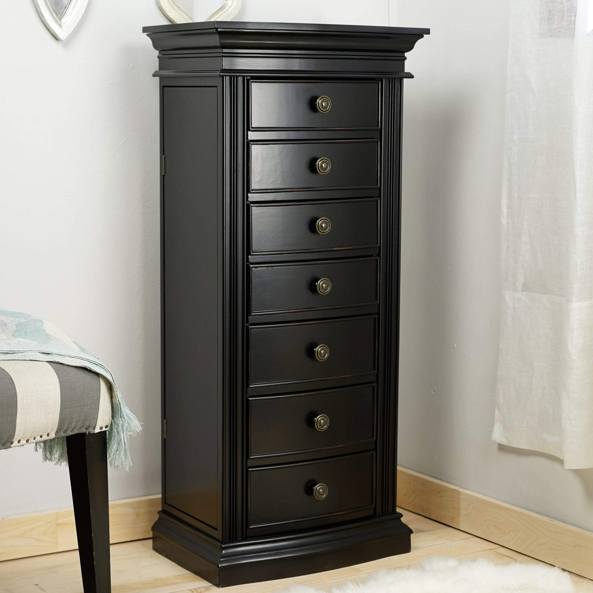 Misc Distressed Black Jewelry Armoire Women's MDF Wood