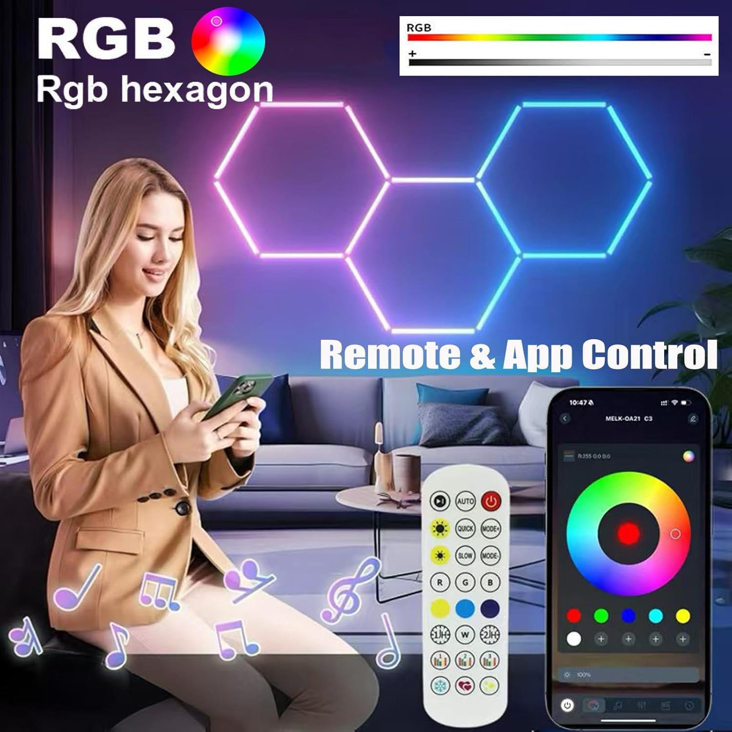 25Pack RGB 5 Hexagon LED Garage Wall Lights RGB 358 Kinds of Changes Dimmable Speed-Adjustable DIY Color-Changing Lights — view 2