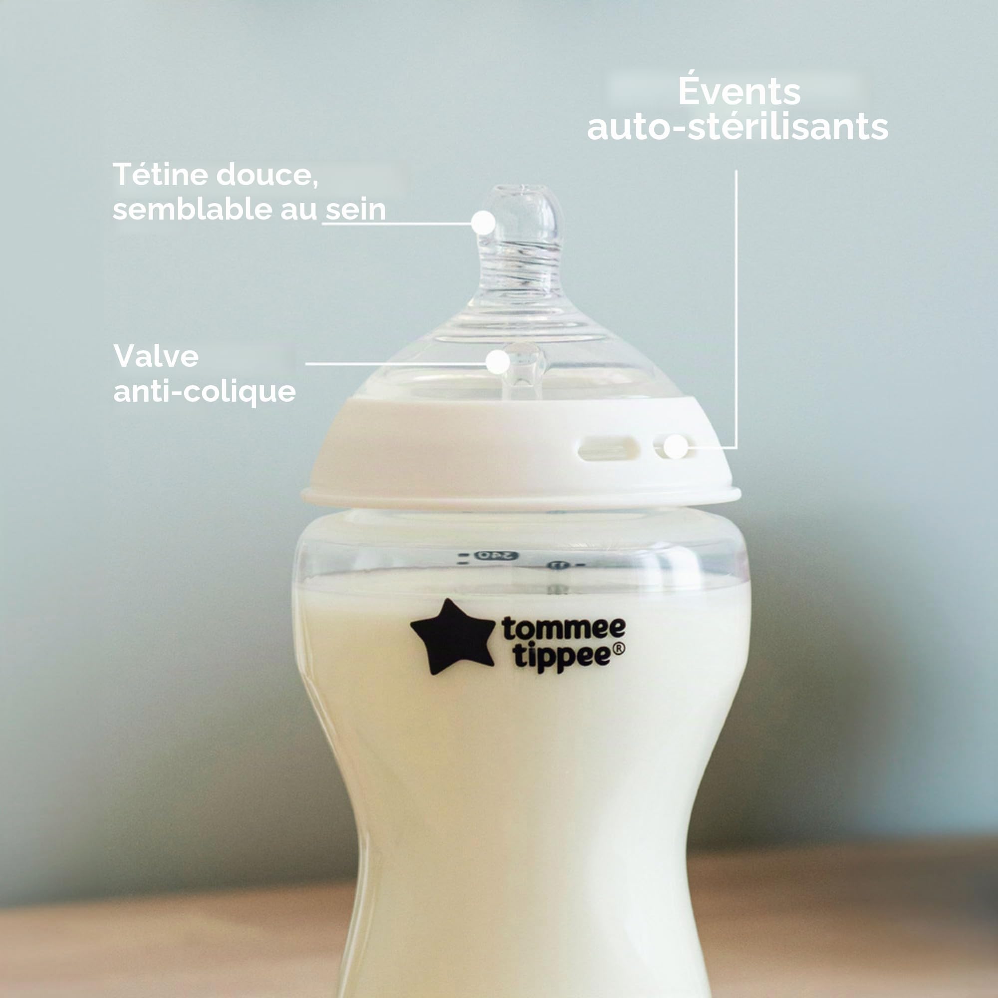 Tommee Tippee Natural Start Lot de 4 biberons de 340 ml avec tétine à débit lent pour un loquet naturel, auto-stérilisant et sans BPA