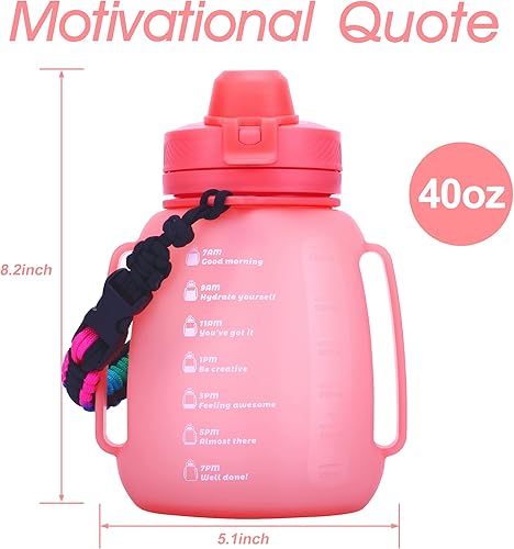 Miniatura 8 de TakeToday Botellas de agua plegables motivacionales de 40 onzas con pajilla y mango de paracaídas, botella de agua deportiva de silicona de 1.2 L