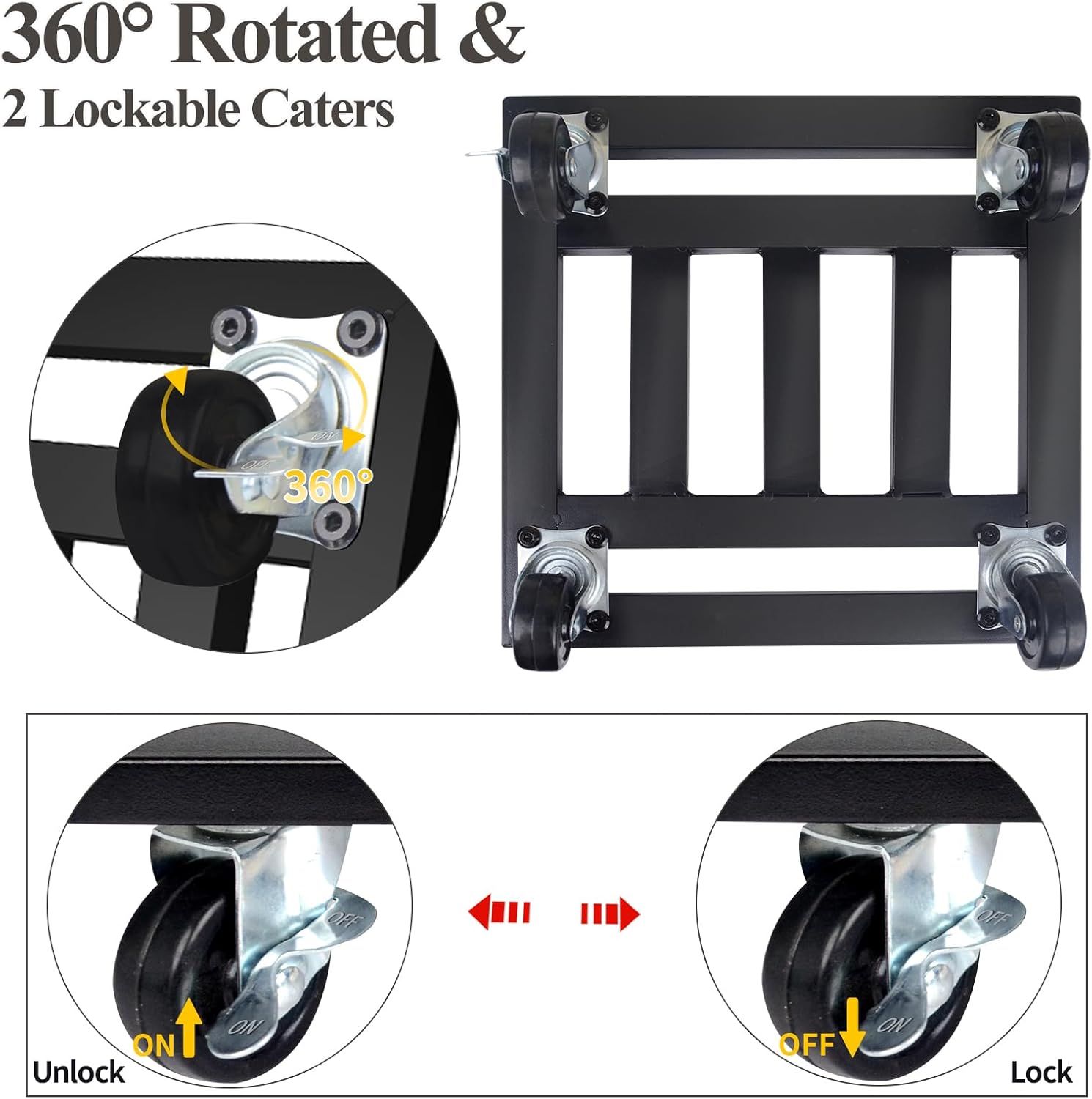 Heavy Duty Plant Caddy with Wheels, 2 Pack Metal Rolling Plant Stand Indoor Outdoor, 12'' Square Plant Dolly with Lockable Caster Wheels Holds up 400 Lbs Planter, Black