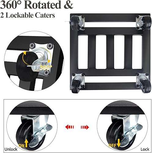 Miniatura 4 de Carrito de plantas resistente con ruedas, paquete de 2 soportes de metal para plantas para interiores y exteriores, carrito cuadrado de 12 pulgadas