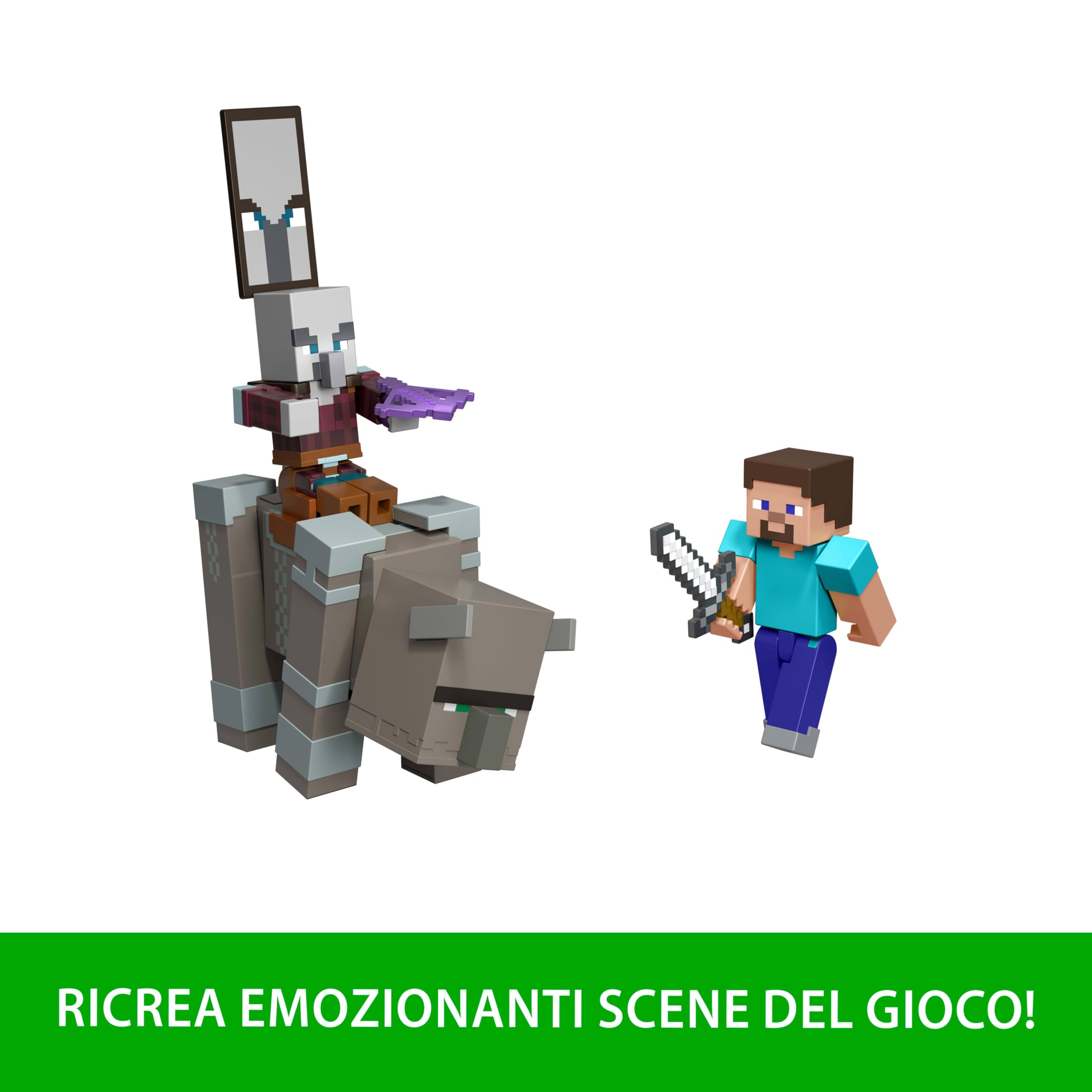 Mattel Minecraft Raid nel Villaggio con 3 action figure e accessori | Il set da collezione in scala da 8,3 cm include Steve, per giocatori di videogiochi e bambini (esclusiva Amazon)