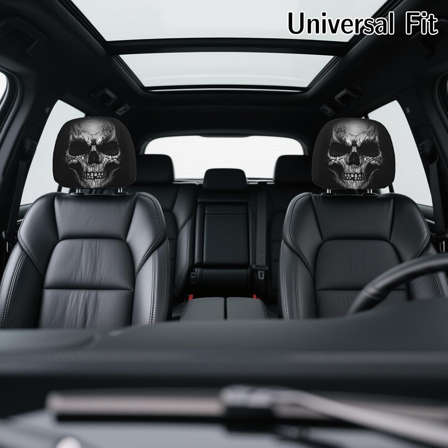 2 Pieces Funny Headrest Covers for Cars – Spooky Halloween Christmas Car Seat Accessories, Universal Fit for a Joyful Road Trip (Skull)