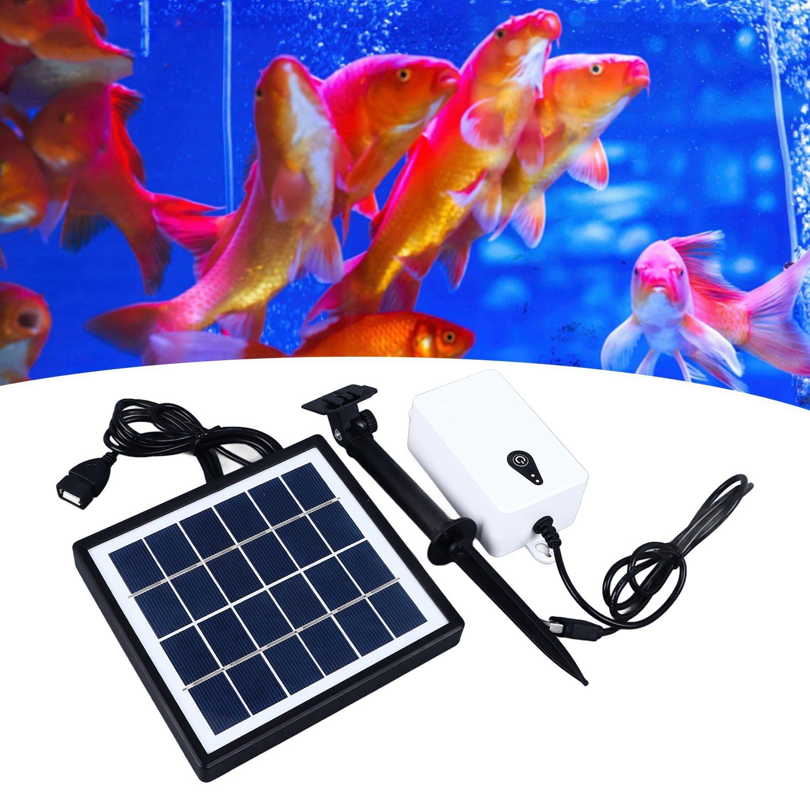 Pompe à oxygène à énergie Solaire avec Batterie de Secours de 2 200 mAh – Aérateur résistant aux intempéries pour étangs à Poissons, Aquariums, Culture hydroponique et pêche en
