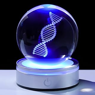 Enjinkail DNA Crystal Ball with LED Base - Unique 3D Laser Engraved Science Decor, Gift for Biology Teachers, Medical Students & Science Lovers, Classroom Lab Decor Night Light