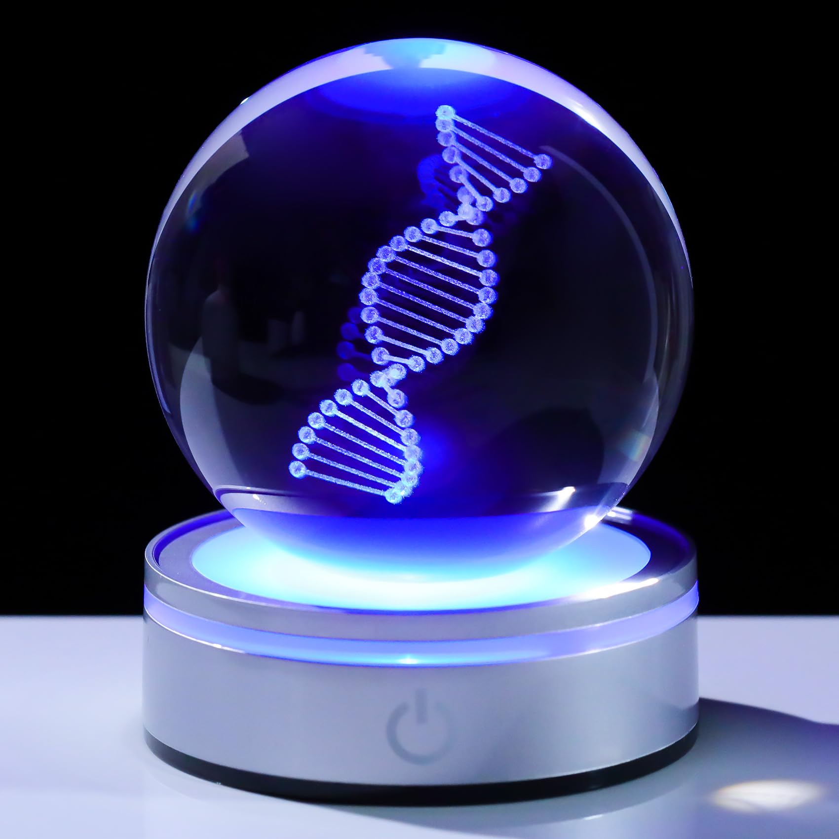 Sfera di cristallo DNA con base a LED, decorazione scientifica unica con incisione laser 3D, regalo per insegnanti di biologia, studenti di medicina e amanti della scienza, luce notturna