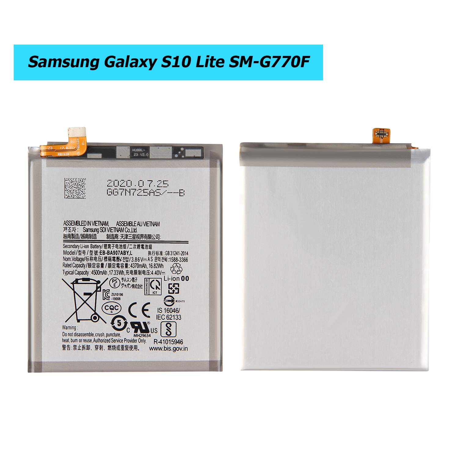 Vvsialeek EB-BA907ABY Replacement Battery Compatible with Samsung Galaxy S10 Lite SM-G770F G770F with tools
