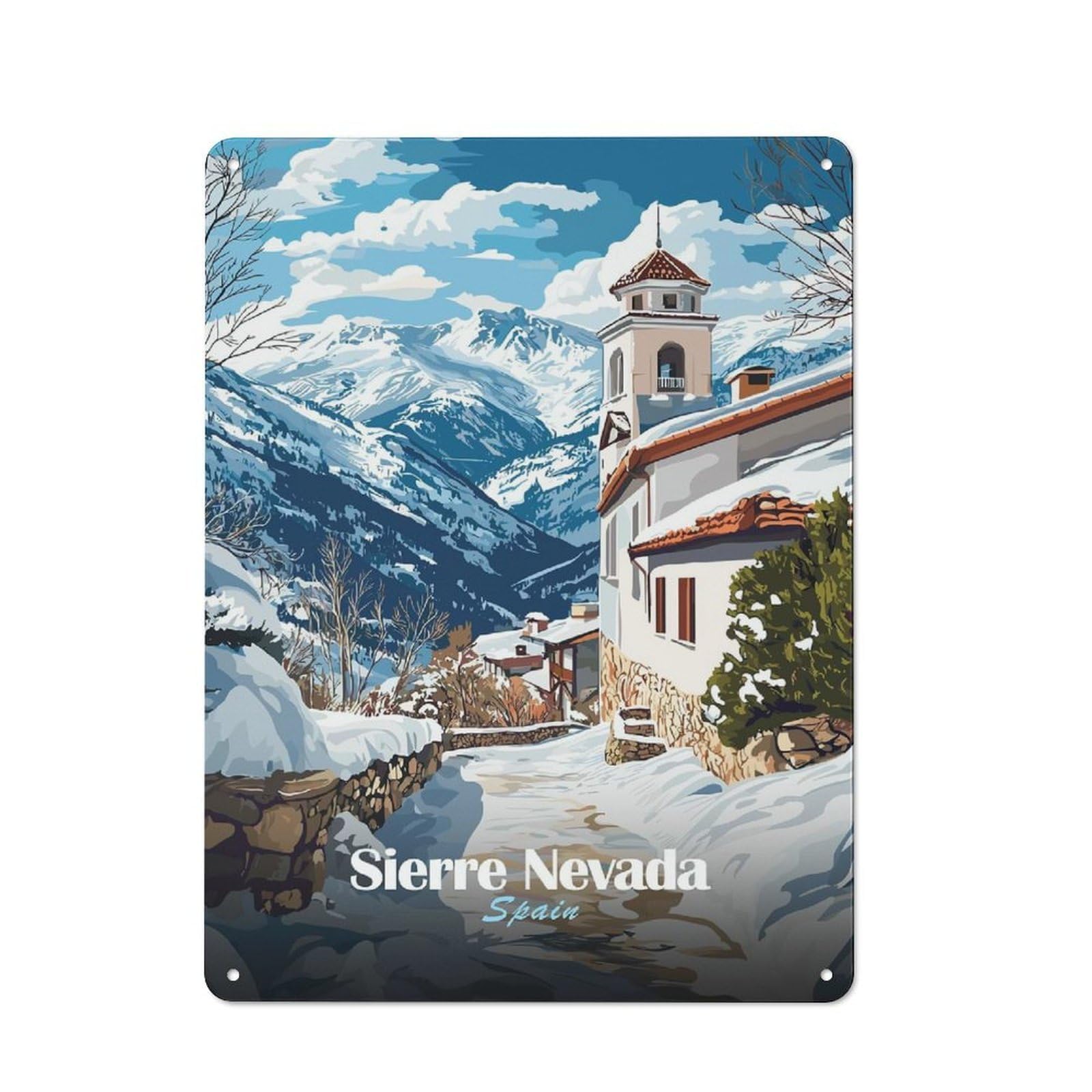Junmoney Style-5 Classic Snowy Village In Sierra Nevada Metal Wall Art Sign 40X30cm, Vintage Wall Decor For Lounge, Study, Pub Or Wall Gallery