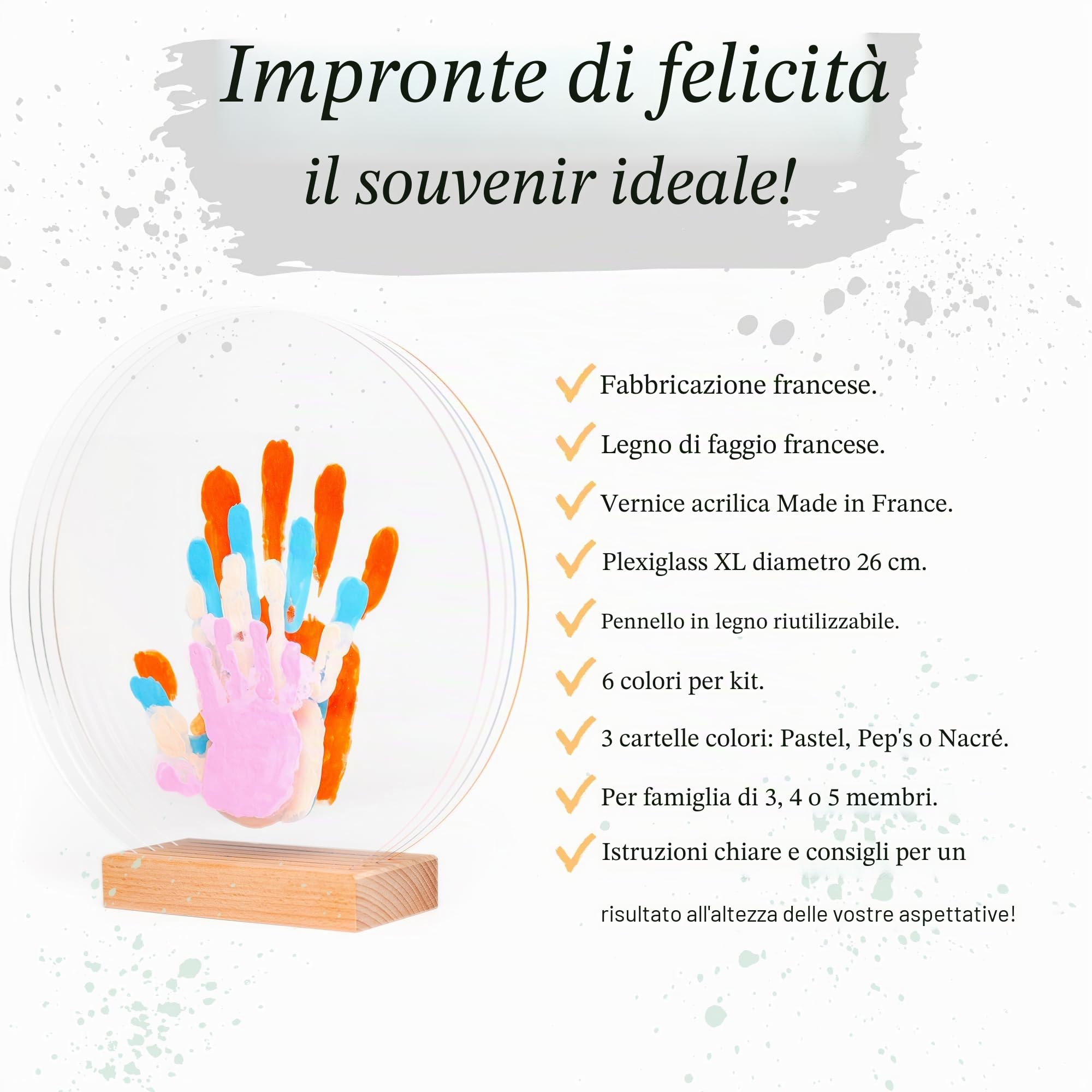 LouYou Kit Famiglia 4 Pastello - Cofanetto Regalo Nascita Bambino o Bambina - Impronta Mani e Piedi - Natale o Compleanno - Plexiglass Personalizzato - Legno Naturale