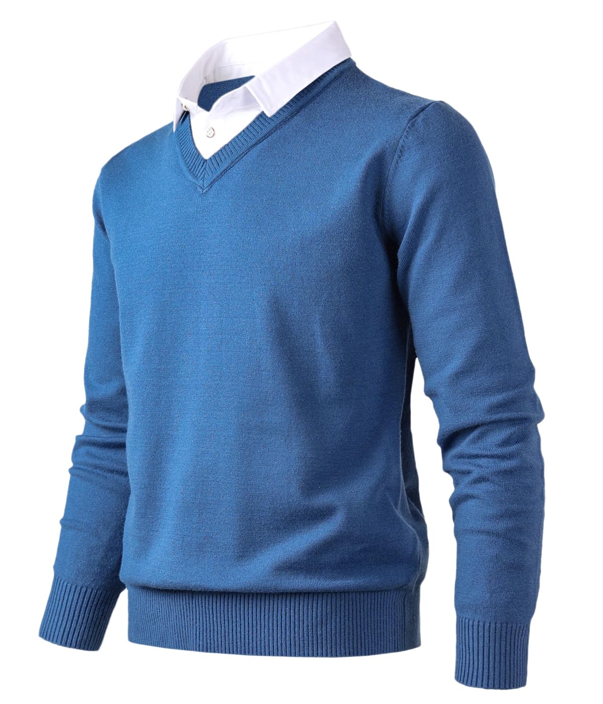 Jersey de Punto para Hombre Jersey de Moda Suave al Tacto con Cuello en V y Camisa de Cuadros o Cuello Blanco.
