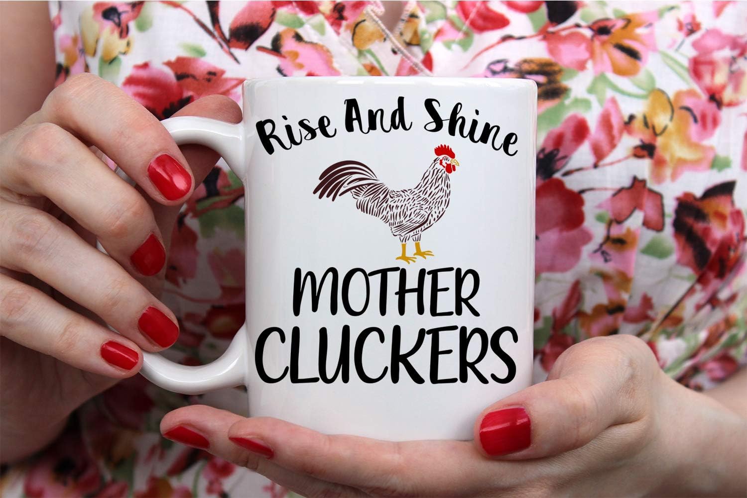 Funnwear Rise And Shine Mother Cluckers! Funny Coffee Mug Rooster Themed Chicken Cup for Women, 11oz White Ceramic Crazy Lady Mug for Chicken Lovers